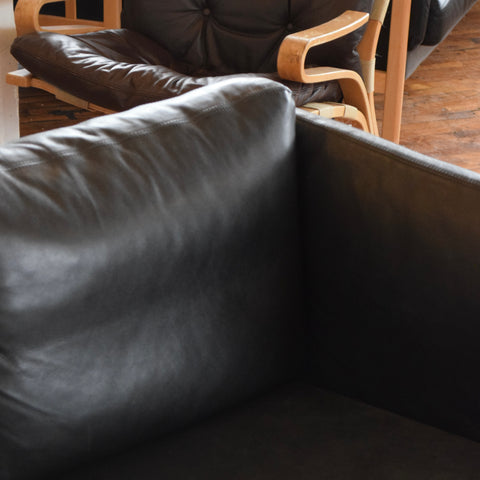 Danish Oak & Leather Loveseat by Stouby