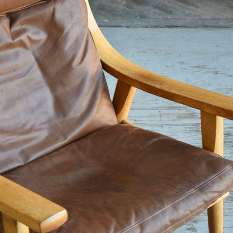 Hans Wegner GE530 Leather & Oak Lounge Chair w/ Ottoman
