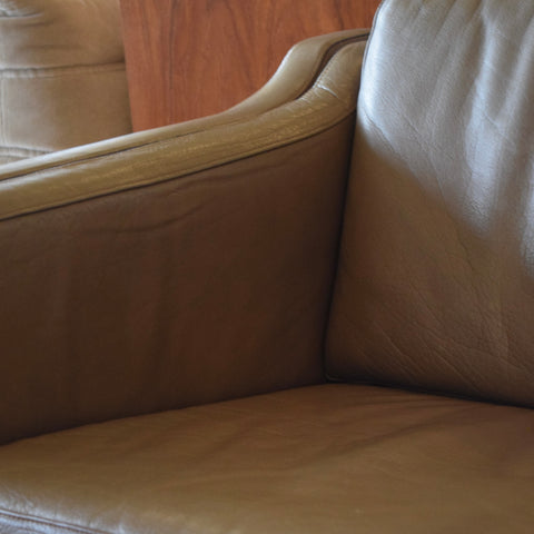 Børge Mogensen Style Loveseat in Olive Leather