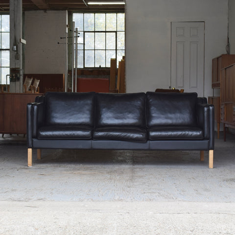 Black Leather 3-Seater Sofa by Stouby