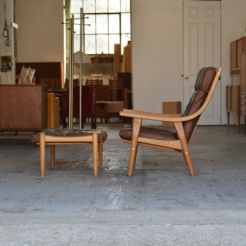 Hans Wegner GE530 Leather & Oak Lounge Chair w/ Ottoman