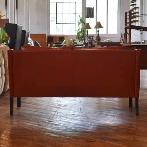 Børge Mogensen Style Loveseat in Red Leather
