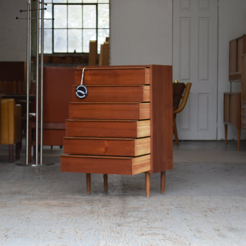 Compact Danish Teak Tallboy Dresser