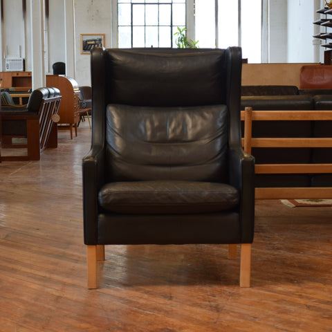 Black Leather Wingback Chair by Stouby
