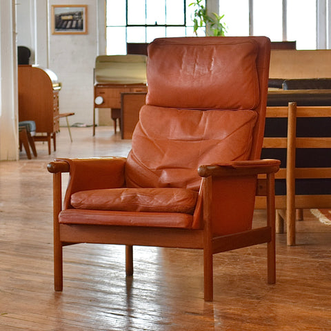 Illum Wikkelsø Highback Leather & Teak Chair