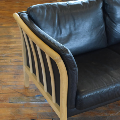 Danish Oak & Leather Loveseat by Stouby