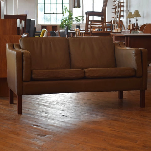 Børge Mogensen Style Loveseat in Olive Leather