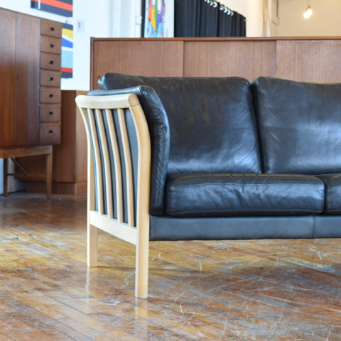 Danish Oak & Leather 3-Seater Sofa by Stouby