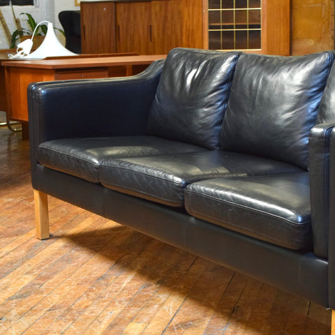 Black Leather 3-Seater Sofa by Stouby