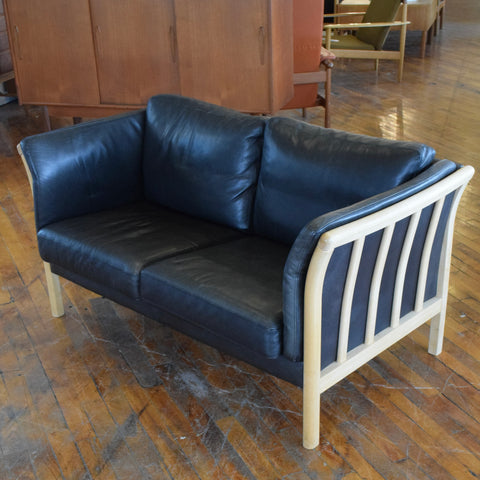 Danish Oak & Leather Loveseat by Stouby