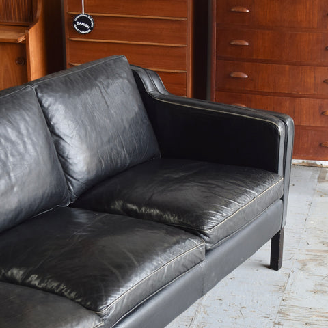 Black Leather 3-Seater Sofa by Stouby