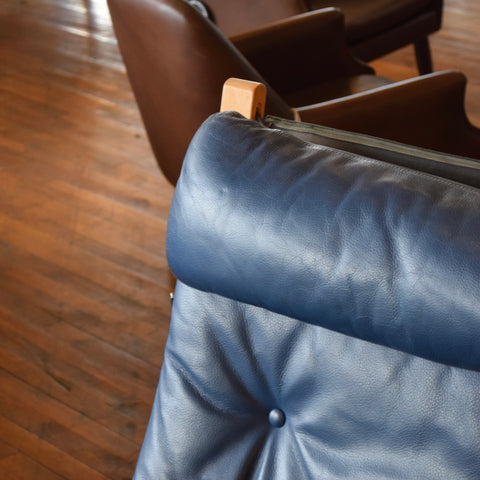 Ingmar Relling Siesta Lounge Chair & Ottoman in Blue Leather