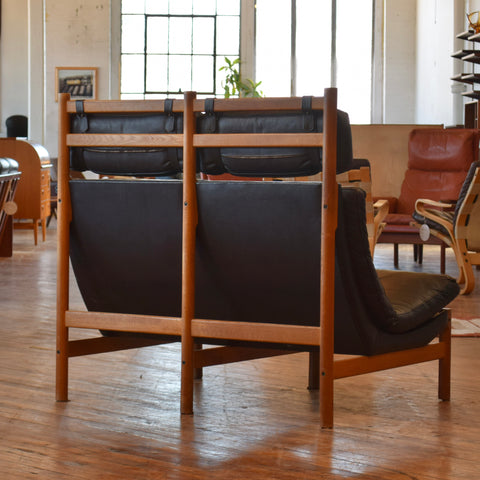 Danish Oak & Leather Sectional w/ Table
