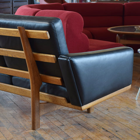 Hans Wegner GE236/3 Black Leather & Oak 3-Seater Sofa