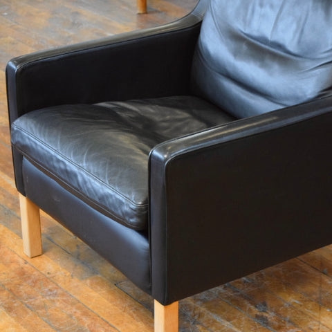 Black Leather Wingback Chair by Stouby