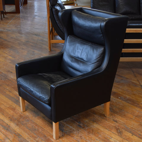 Black Leather Wingback Chair by Stouby