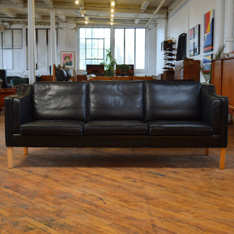 Black Leather 3-Seater Sofa by Stouby