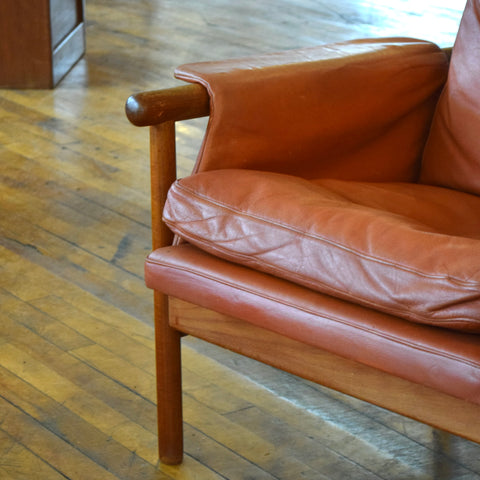 Illum Wikkelsø Highback Leather & Teak Chair