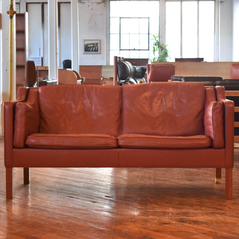 Børge Mogensen Model 2212 Loveseat in Red Leather & Rosewood