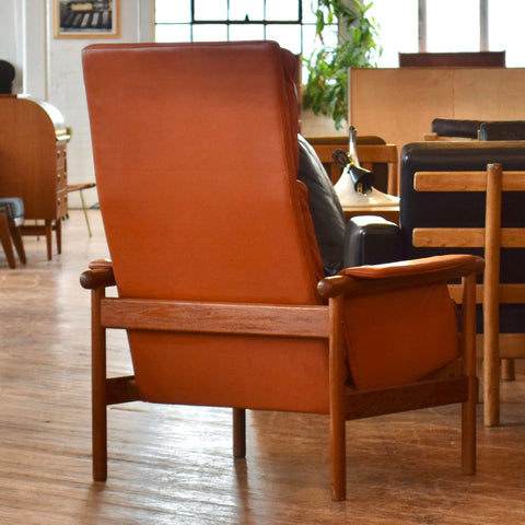 Illum Wikkelsø Highback Leather & Teak Chair