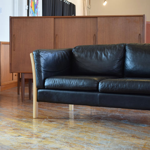 Danish Oak & Leather 3-Seater Sofa by Stouby