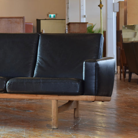 Hans Wegner GE236/3 Black Leather & Oak 3-Seater Sofa