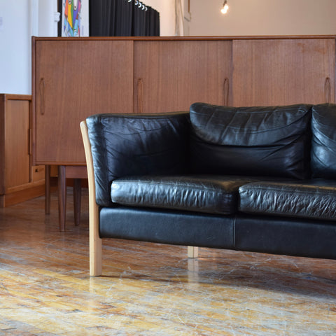 Danish Oak & Leather Loveseat by Stouby