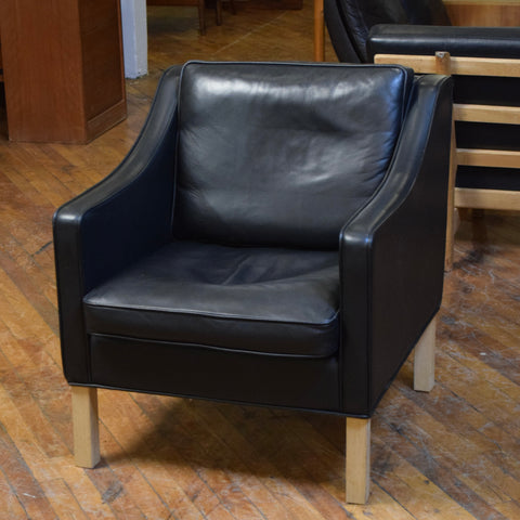 Black Leather Lowback Chair by Stouby