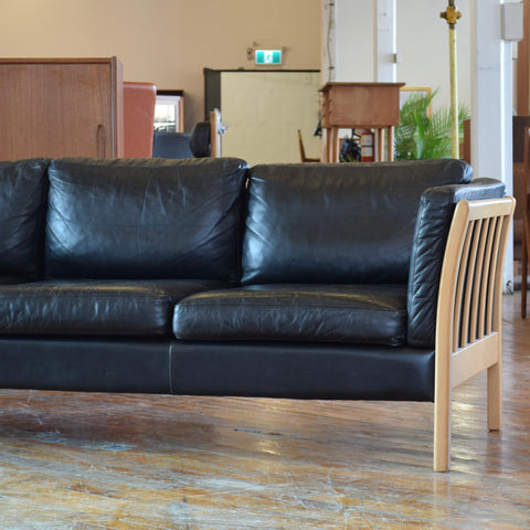 Danish Oak & Leather 3-Seater Sofa by Stouby