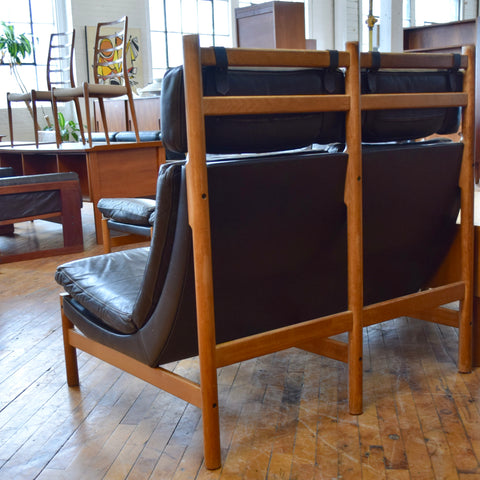 Danish Oak & Leather Sectional w/ Table