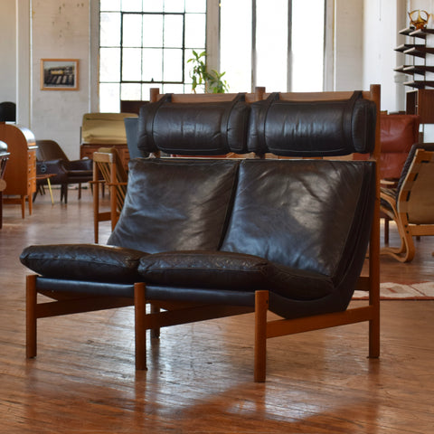Danish Oak & Leather Sectional w/ Table