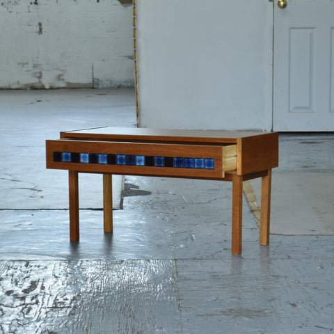 Low Oak & Blue Tile Unit