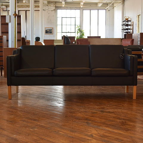 Black Leather 3-Seater Sofa by Stouby