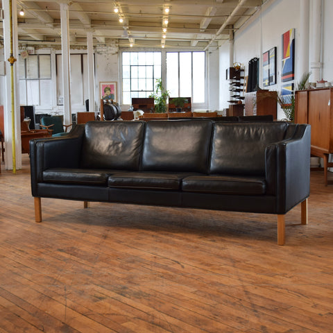 Black Leather 3-Seater Sofa by Stouby