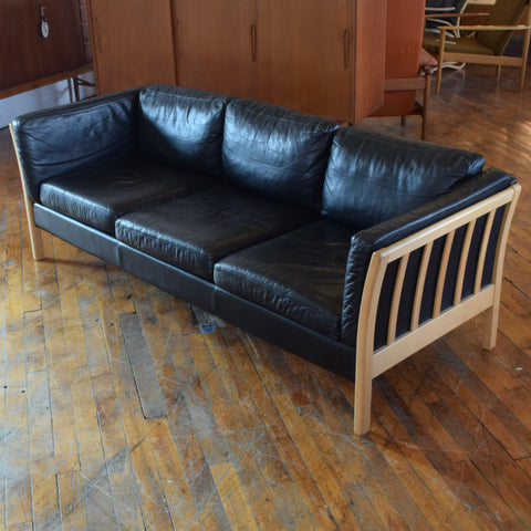 Danish Oak & Leather 3-Seater Sofa by Stouby