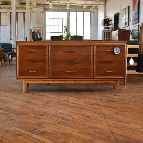 Walnut 9-Drawer Dresser w/ Metal Pulls