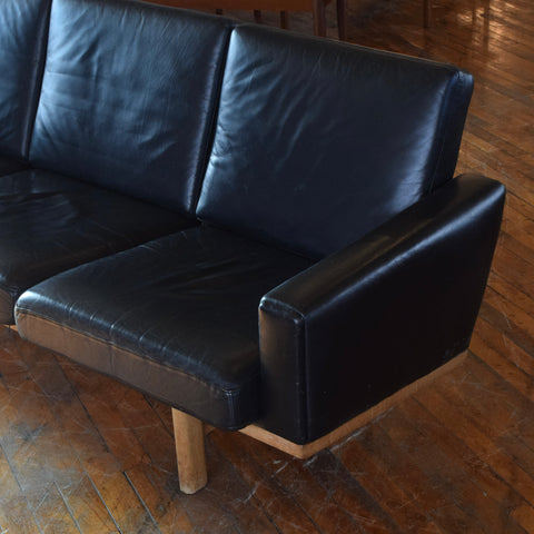 Hans Wegner GE236/3 Black Leather & Oak 3-Seater Sofa