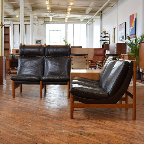 Danish Oak & Leather Sectional w/ Table