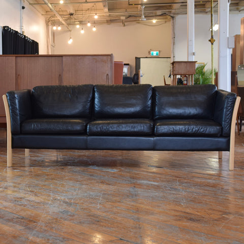 Danish Oak & Leather 3-Seater Sofa by Stouby
