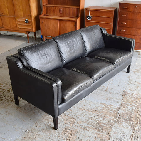 Black Leather 3-Seater Sofa by Stouby