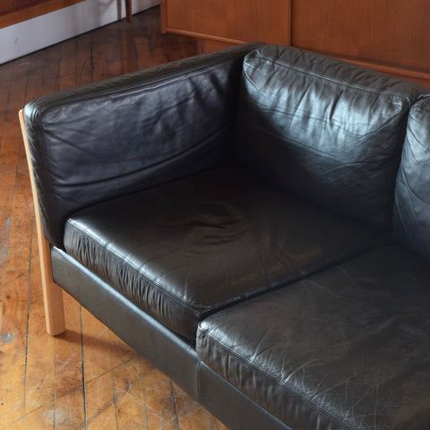 Danish Oak & Leather 3-Seater Sofa by Stouby