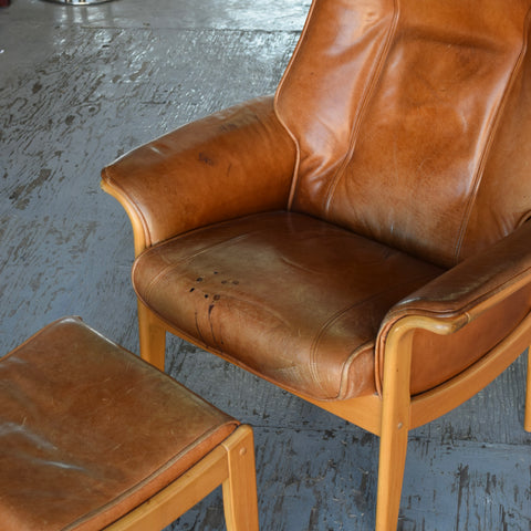 Leather Reclining Chair & Ottoman by Mogens Hansen
