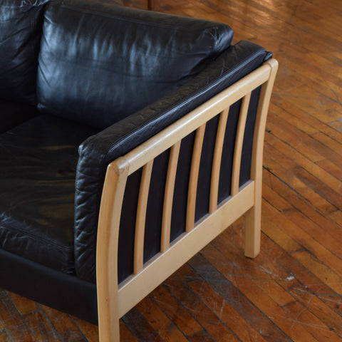 Danish Oak & Leather 3-Seater Sofa by Stouby