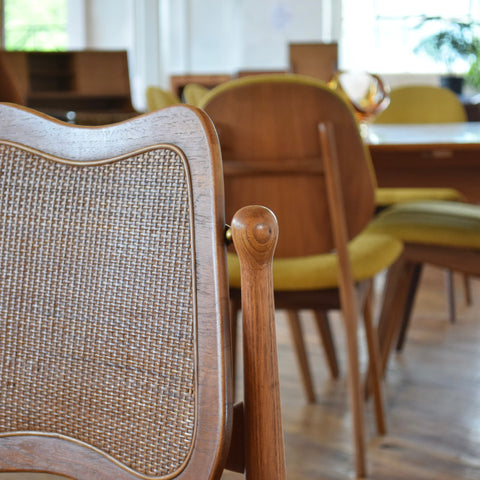 Set of 4 Cane & Teak Dining Chairs in the Style of Arne Vodder