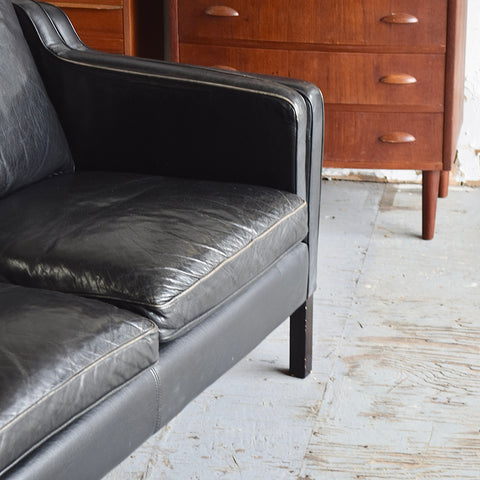 Black Leather 3-Seater Sofa by Stouby
