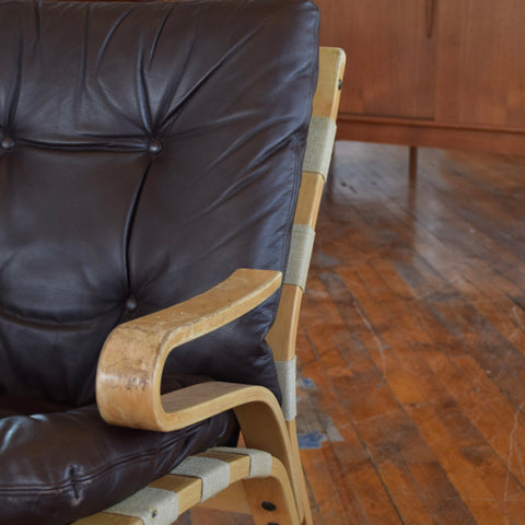 Bentwood & Leather Lounge Chair by Rykken & Co for Oddvin Rykken