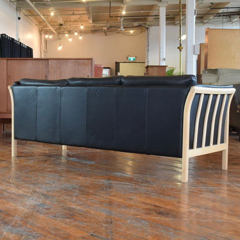 Danish Oak & Leather 3-Seater Sofa by Stouby