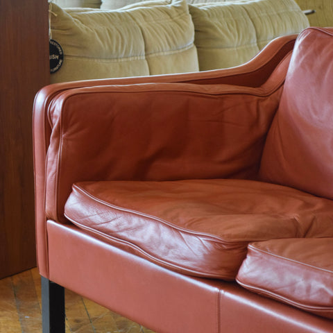 Børge Mogensen Style Loveseat in Red Leather