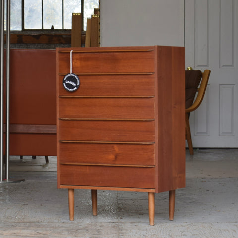 Compact Danish Teak Tallboy Dresser