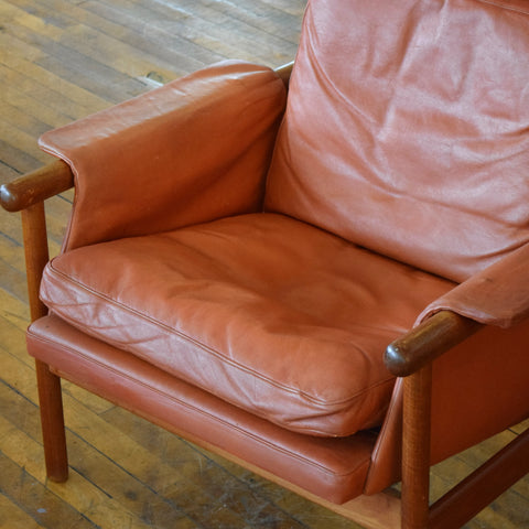 Illum Wikkelsø Highback Leather & Teak Chair